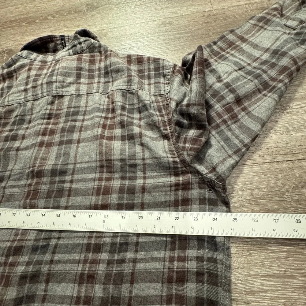 Prana Shirt Mens XL Gray Brown Plaid Flannel Organic Cotton Outdoor Heritage